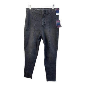 NOBO/No Boundaries High Rise Crop Skinny Black Denim Capri Retro‎ Front Seam 15‍